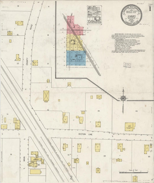 Sanborn Fire Insurance Map from Banks, Washington County, Oregon (1921), Sheet #0001 - Historic Sanborn Fire Insurance Map Print, vintage old map wall art, antique decor, genealogy gift, Oregon Oregon map