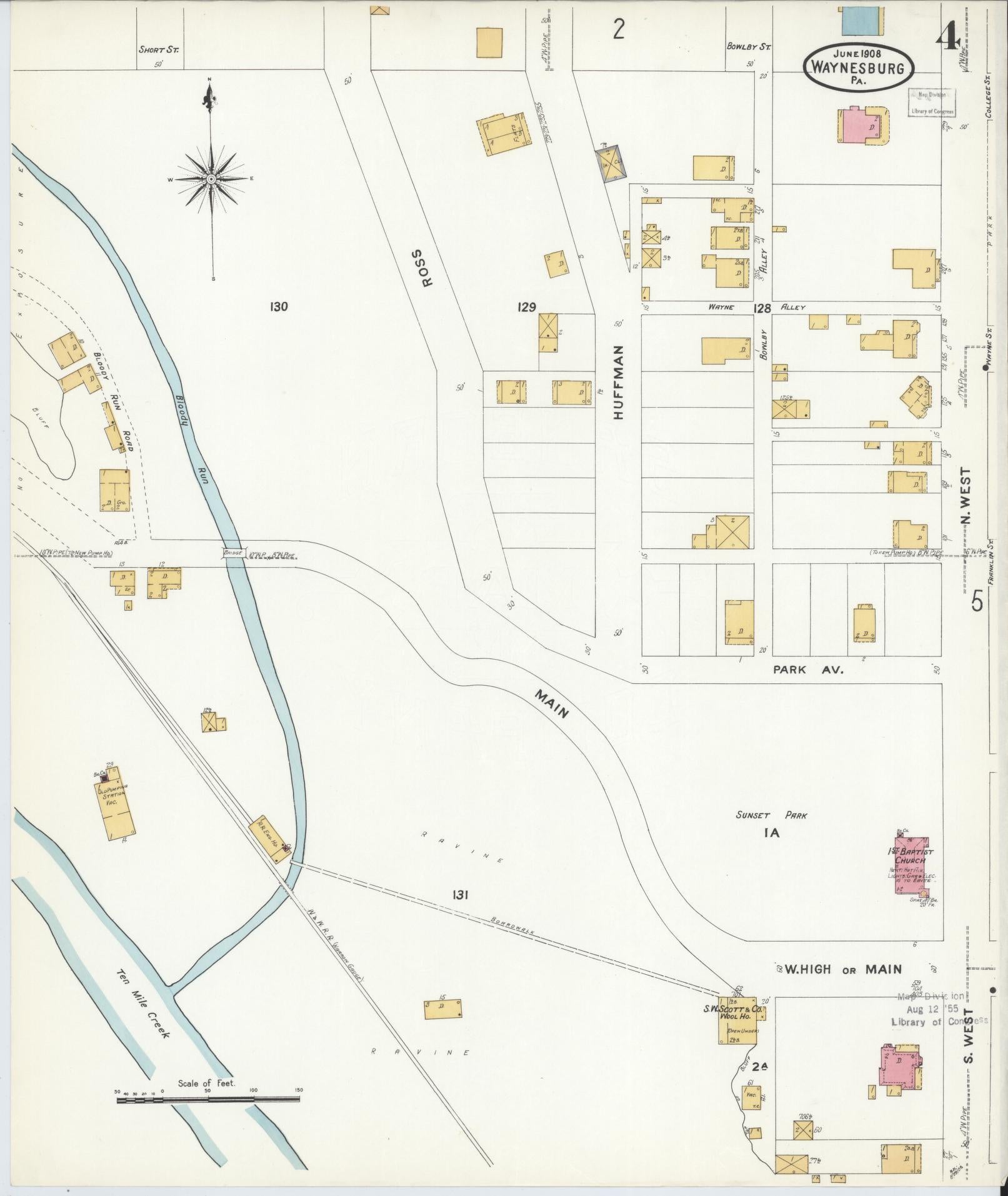Sanborn Fire Insurance Map from Waynesburg, Greene County, Pennsylvania (1908), Sheet #0004 - Complete Map Set gallery image, historic Sanborn map, vintage wall art, Pennsylvania Pennsylvania