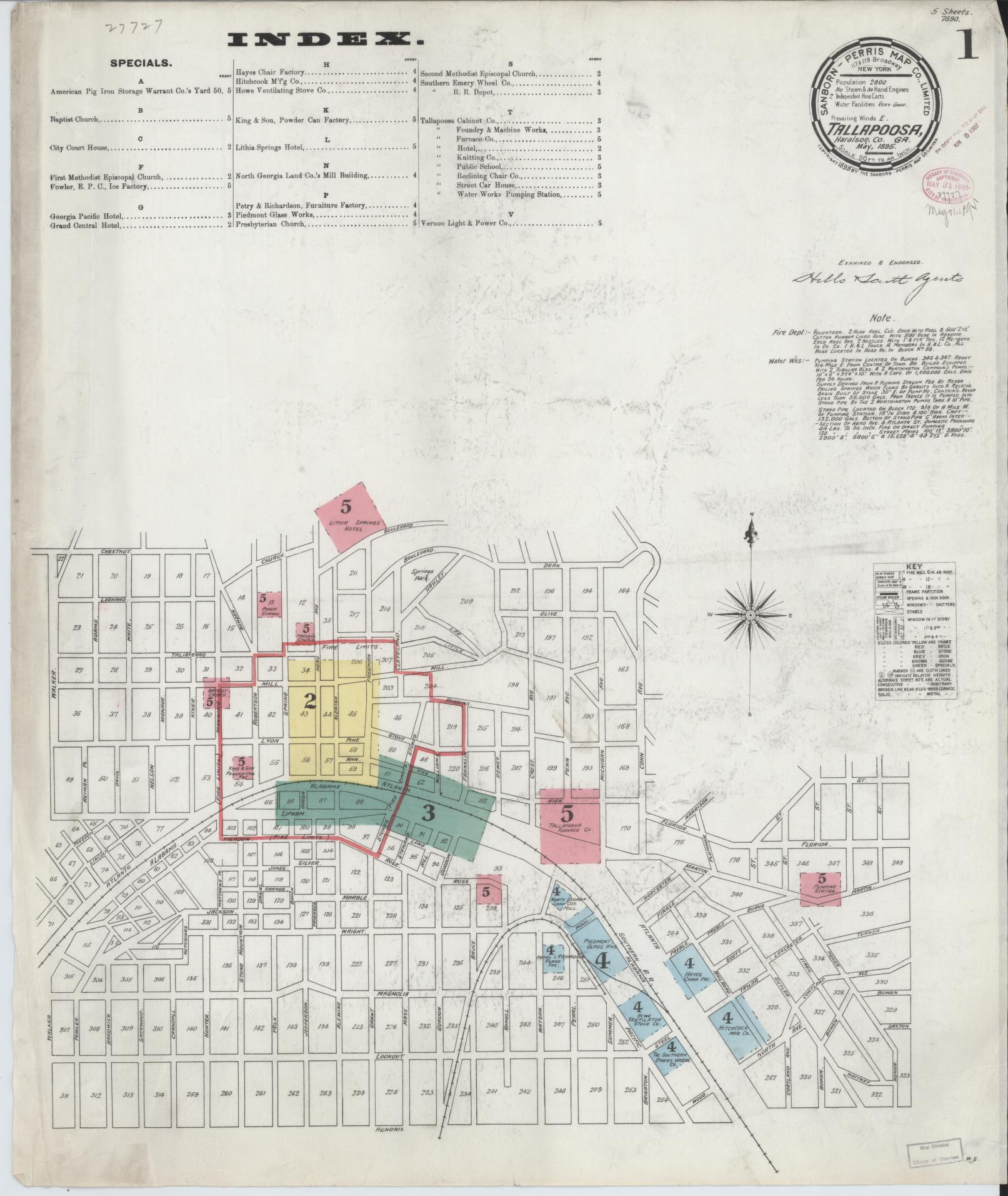 Sanborn Fire Insurance Map from Tallapoosa, Haralson County, Georgia (1895), Sheet #0001 - Historic Sanborn Fire Insurance Map Print, vintage old map wall art, antique decor, genealogy gift, Georgia Georgia map