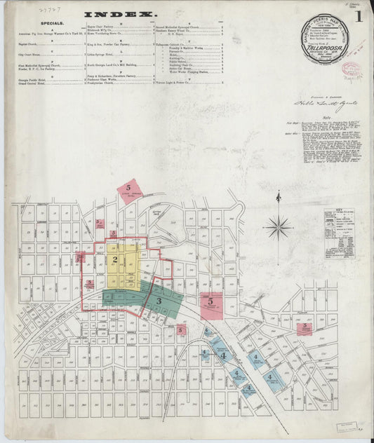 Sanborn Fire Insurance Map from Tallapoosa, Haralson County, Georgia (1895), Sheet #0001 - Historic Sanborn Fire Insurance Map Print, vintage old map wall art, antique decor, genealogy gift, Georgia Georgia map