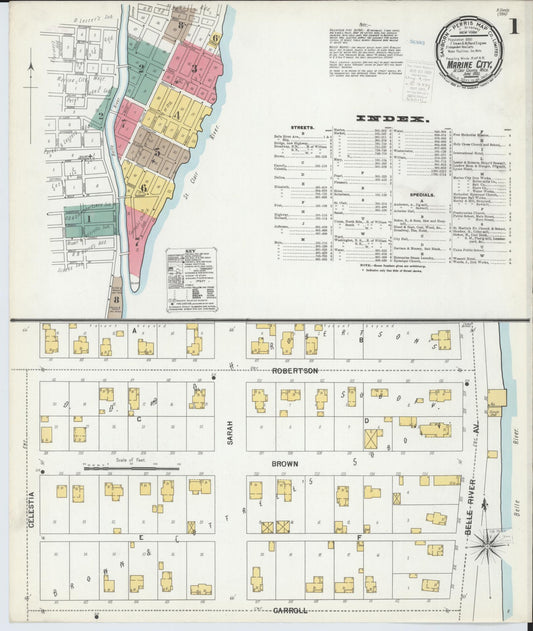 Sanborn Fire Insurance Map from Marine City, Saint Clair County, Michigan (1900), Sheet #0001 - Complete Map Set gallery image, historic Sanborn map, vintage wall art, Michigan Michigan
