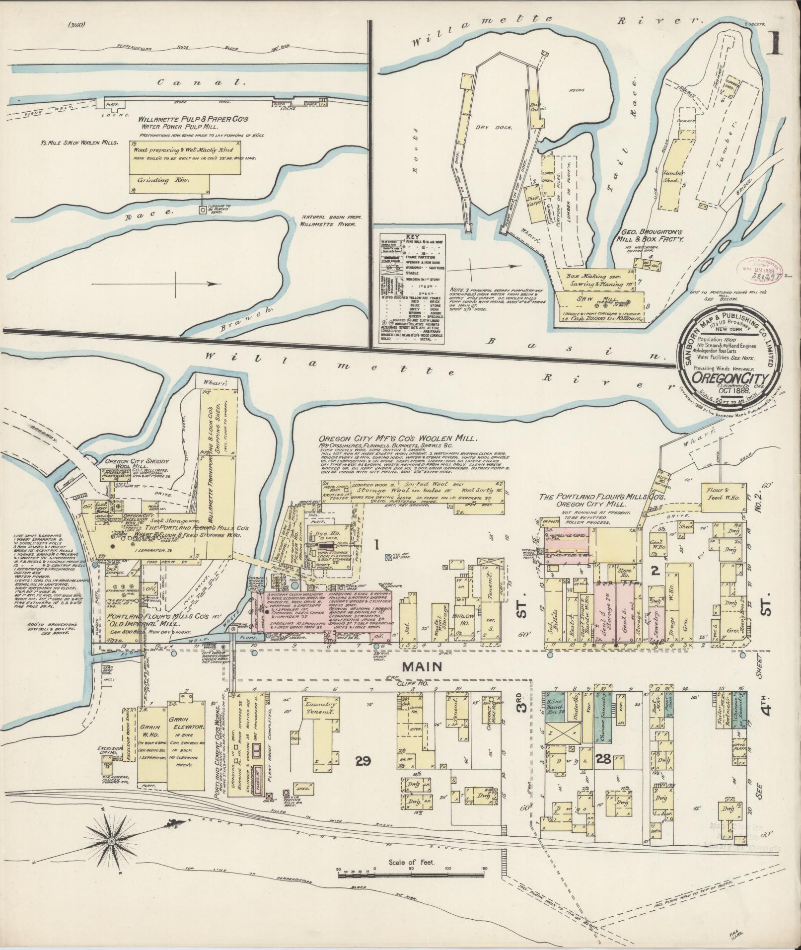 Sanborn Fire Insurance Map from Oregon City, Clackamas County, Oregon (1888), Sheet #0001 - Complete Map Set gallery image, historic Sanborn map, vintage wall art, Oregon Oregon