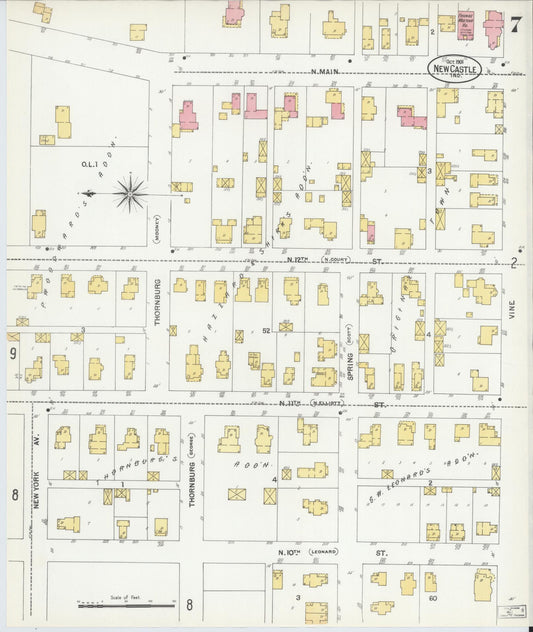 Sanborn Fire Insurance Map from New Castle, Henry County, Indiana (1901), Sheet #0007 - Historic Sanborn Fire Insurance Map Print, vintage old map wall art, antique decor, genealogy gift, Indiana Indiana map