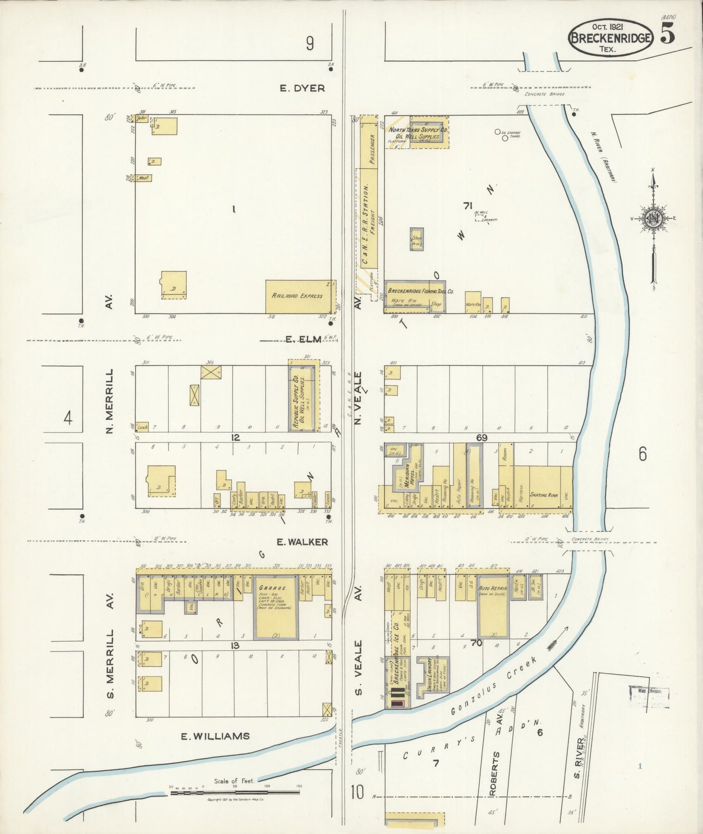 Sanborn Fire Insurance Map from Breckenridge, Stephens County, Texas (1921), Sheet #0005 - Historic Sanborn Fire Insurance Map Print, vintage old map wall art, antique decor, genealogy gift, Texas Texas map