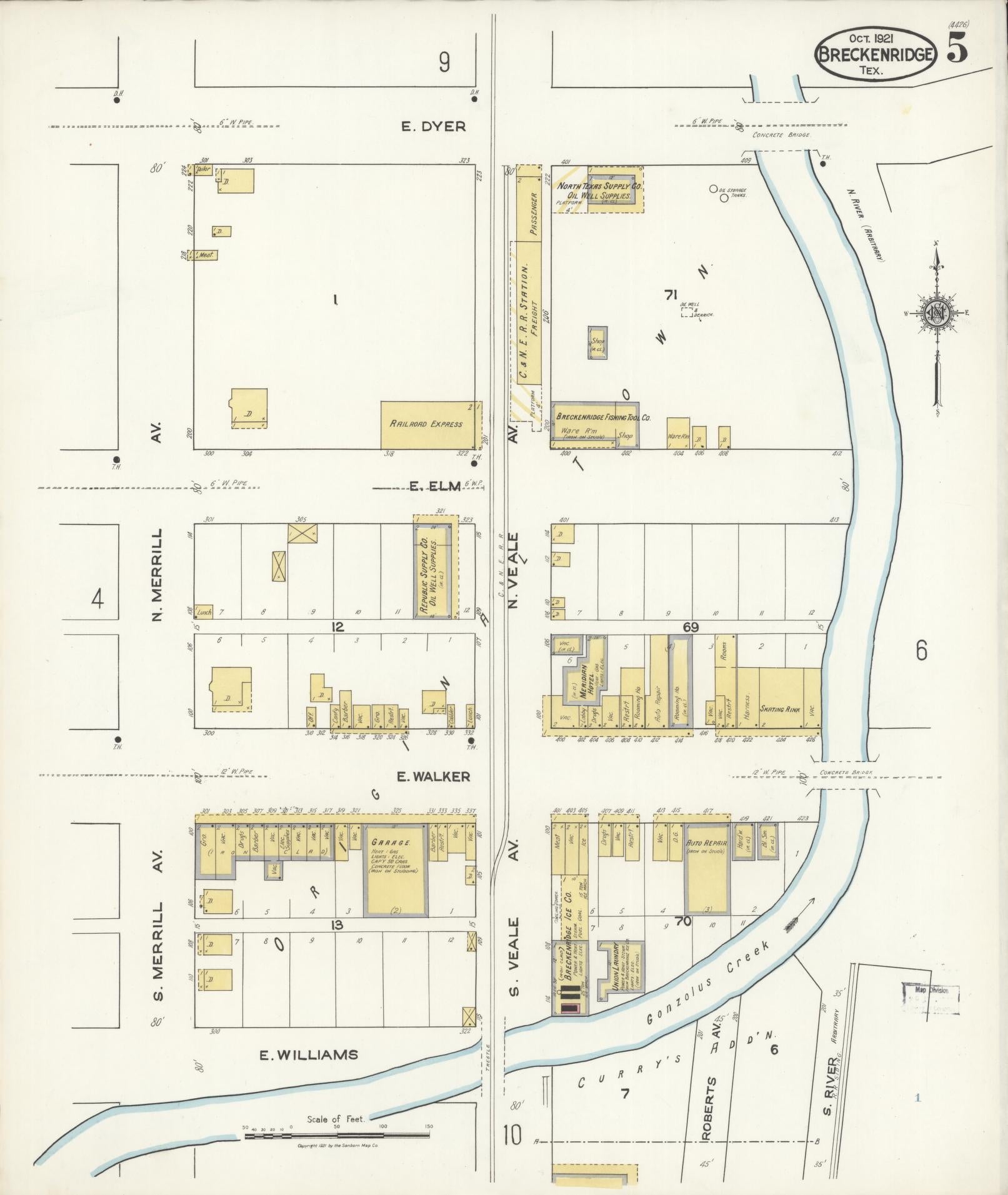 Sanborn Fire Insurance Map from Breckenridge, Stephens County, Texas (1921), Sheet #0005 - Historic Sanborn Fire Insurance Map Print, vintage old map wall art, antique decor, genealogy gift, Texas Texas map