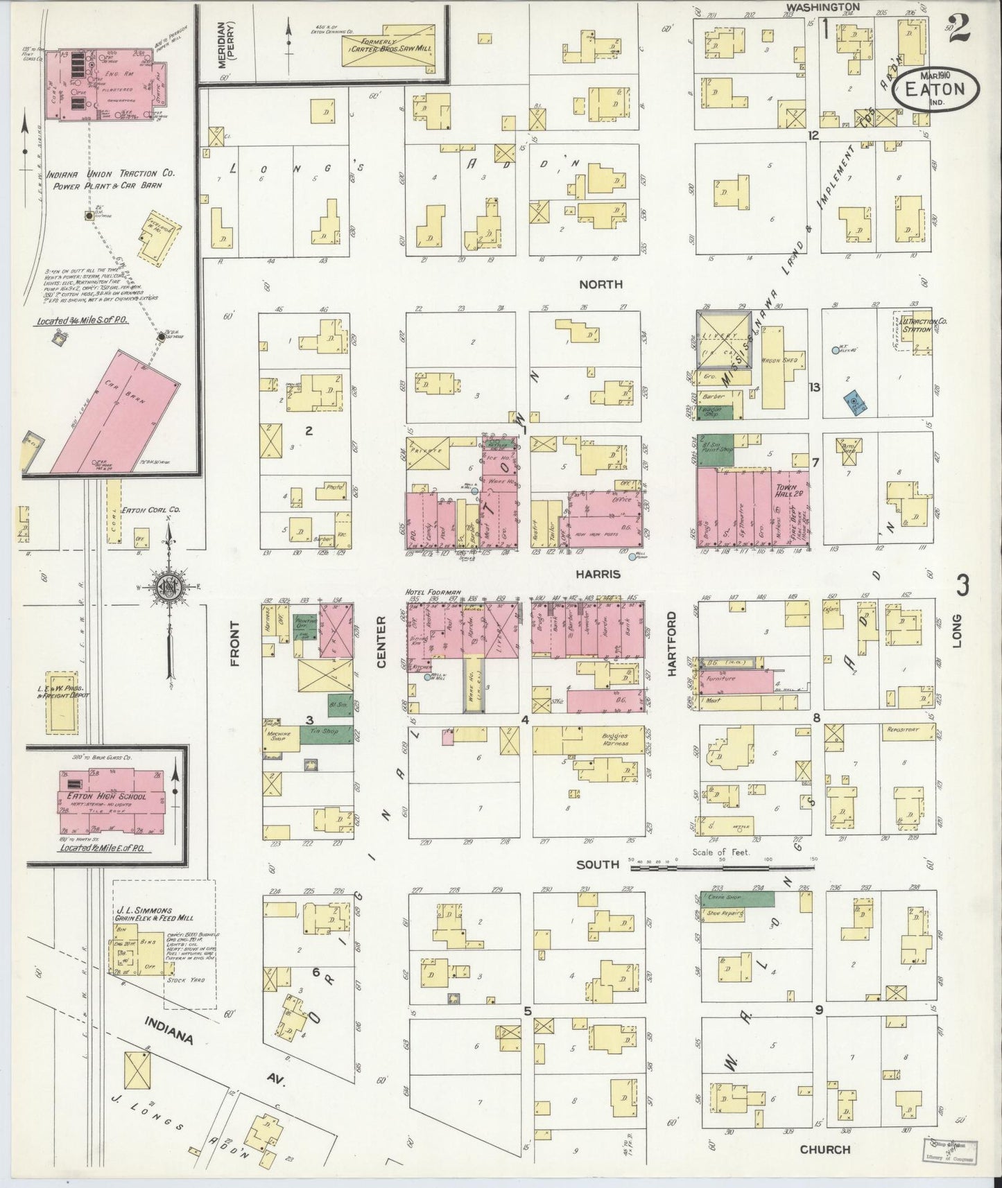 Sanborn Fire Insurance Map from Eaton, Delaware County, Indiana (1910), Sheet #0002 - Historic Sanborn Fire Insurance Map Print, vintage old map wall art, antique decor, genealogy gift, Eaton Delaware map