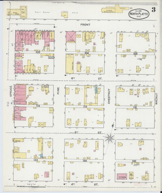 Sanborn Fire Insurance Map from North Platte, Lincoln County, Nebraska (1892), Sheet #0003 - Historic Sanborn Fire Insurance Map Print, vintage old map wall art, antique decor, genealogy gift, Nebraska Nebraska map