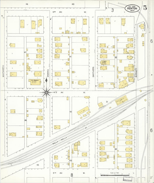 Sanborn Fire Insurance Map from Renton, King County, Washington (1909), Sheet #0005 - Historic Sanborn Fire Insurance Map Print, vintage old map wall art, antique decor, genealogy gift, Washington Washington map