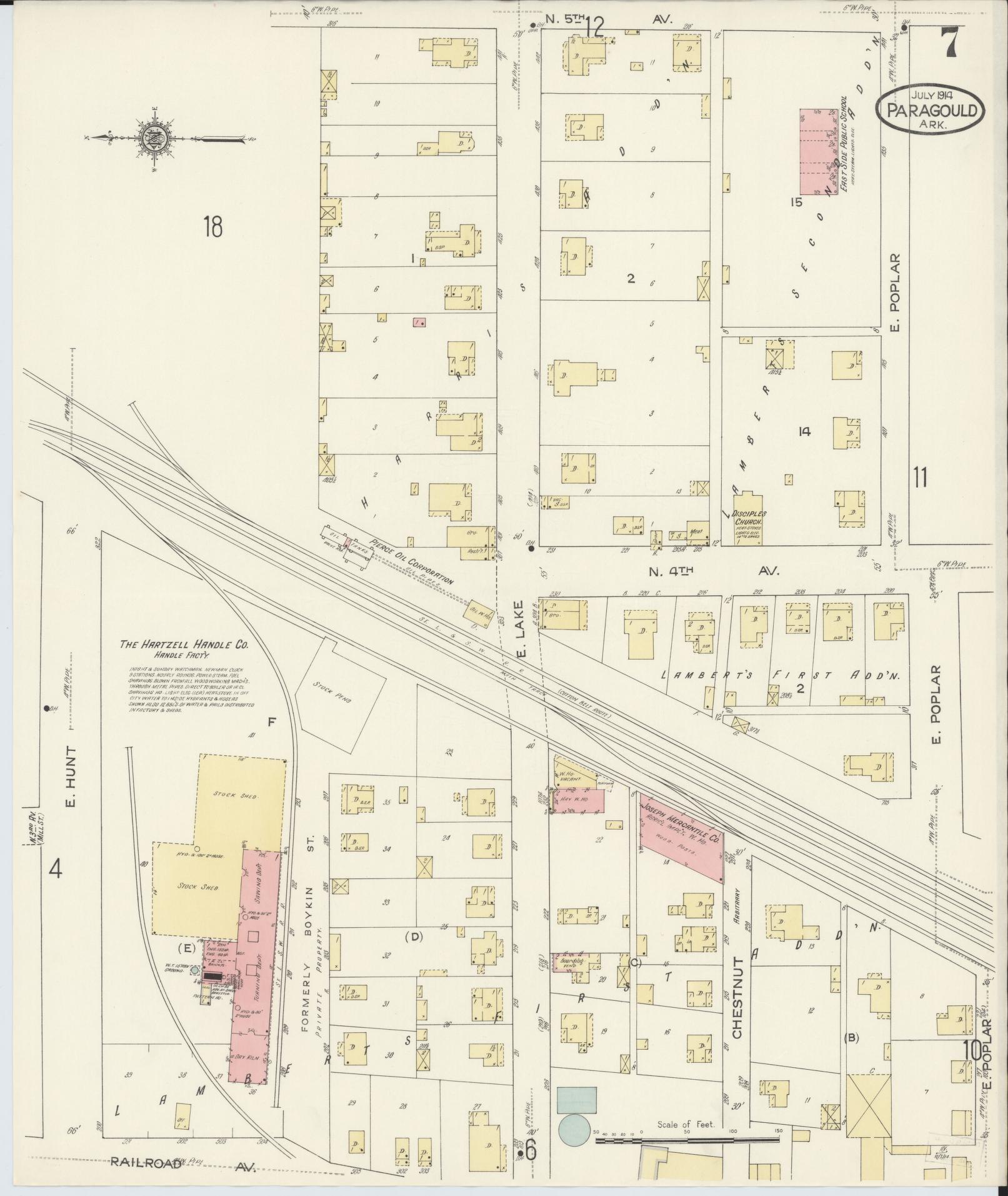 Sanborn Fire Insurance Map from Paragould, Greene County, Arkansas (1914), Sheet #0007 - Complete Map Set gallery image, historic Sanborn map, vintage wall art, Arkansas Arkansas