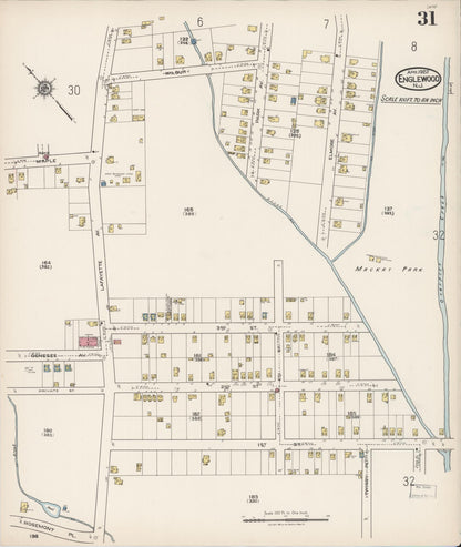 Sanborn Fire Insurance Map from Englewood, Bergen County, New Jersey (1922), Sheet #0031 - Historic Sanborn Fire Insurance Map Print, vintage old map wall art, antique decor, genealogy gift, New Jersey New Jersey map