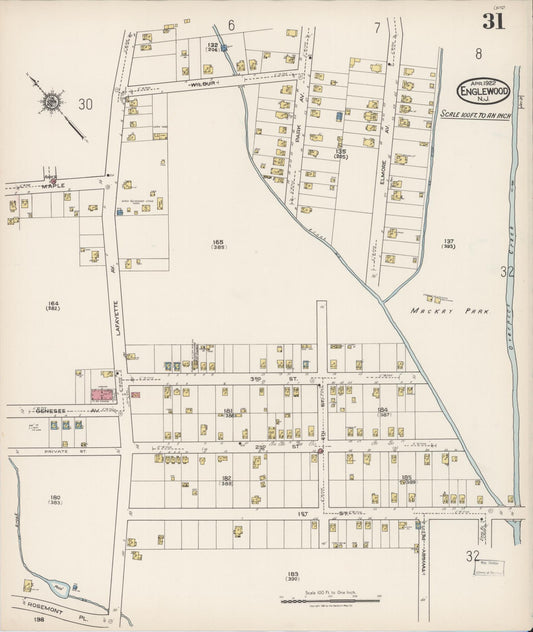 Sanborn Fire Insurance Map from Englewood, Bergen County, New Jersey (1922), Sheet #0031 - Historic Sanborn Fire Insurance Map Print, vintage old map wall art, antique decor, genealogy gift, New Jersey New Jersey map