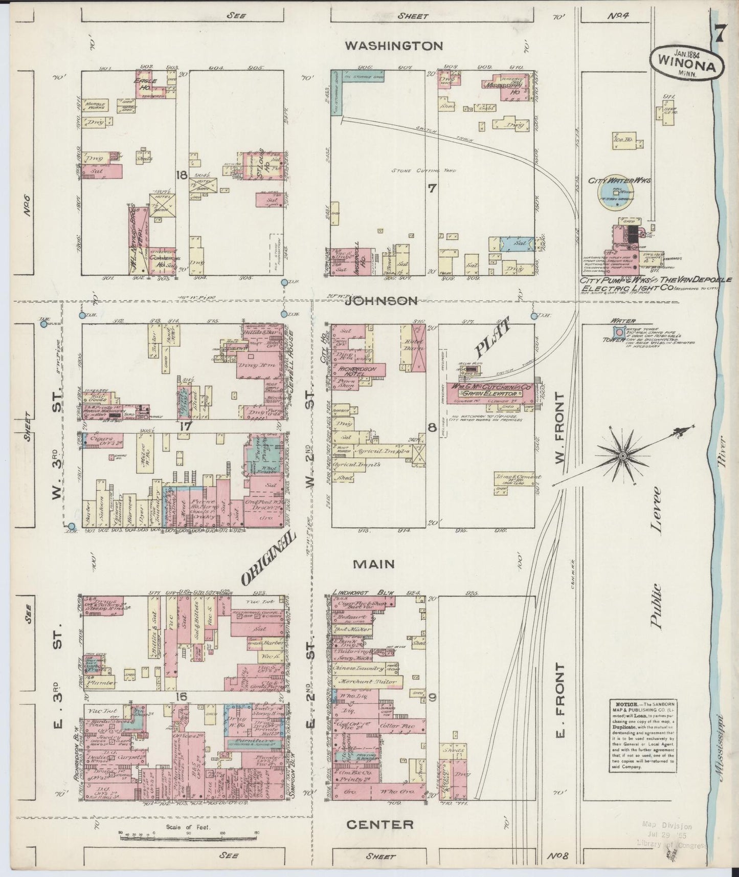 Sanborn Fire Insurance Map from Winona, Winona County, Minnesota (1884), Sheet #0007 - Complete Map Set gallery image, historic Sanborn map, vintage wall art, Minnesota Minnesota