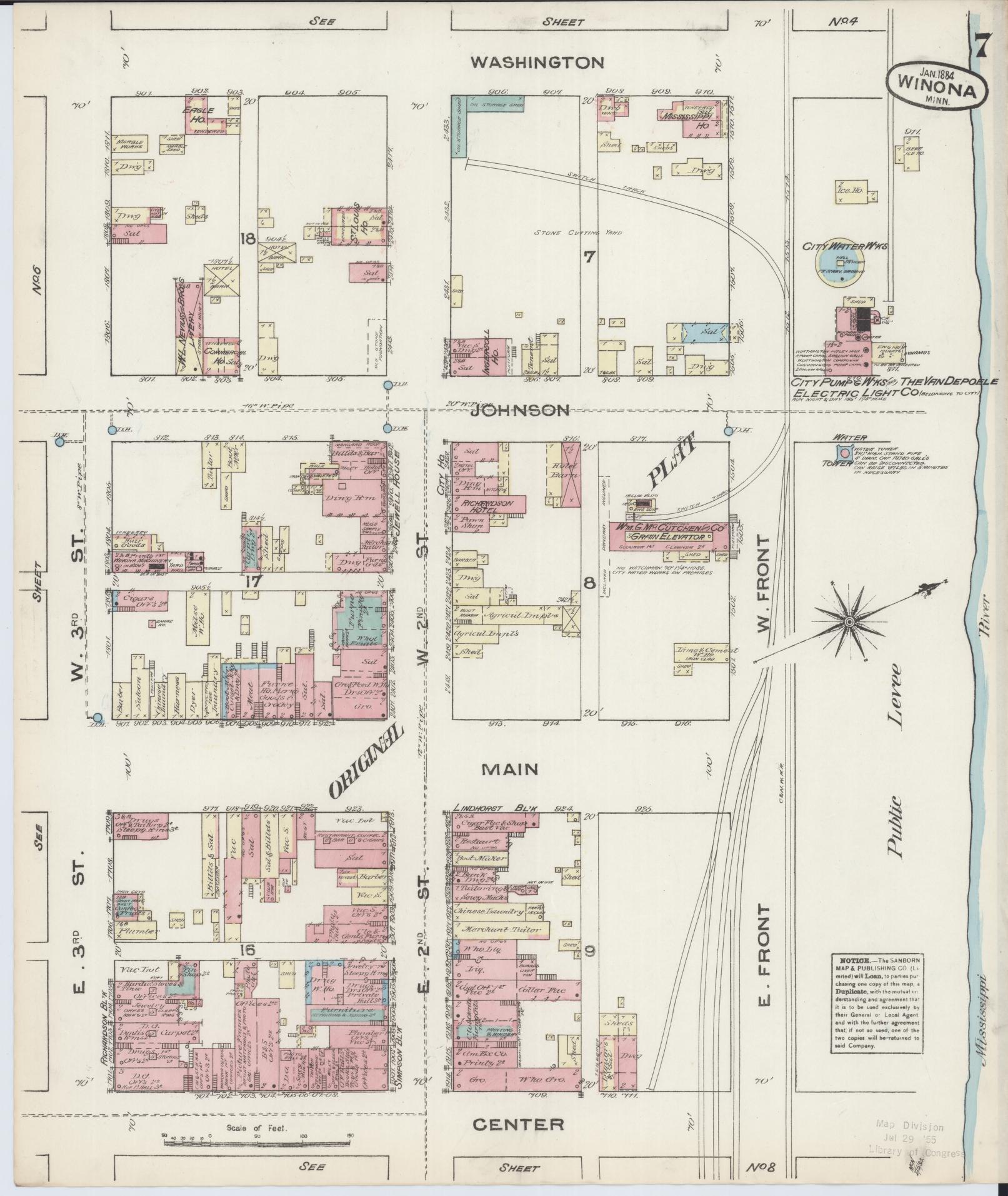 Sanborn Fire Insurance Map from Winona, Winona County, Minnesota (1884), Sheet #0007 - Complete Map Set gallery image, historic Sanborn map, vintage wall art, Minnesota Minnesota