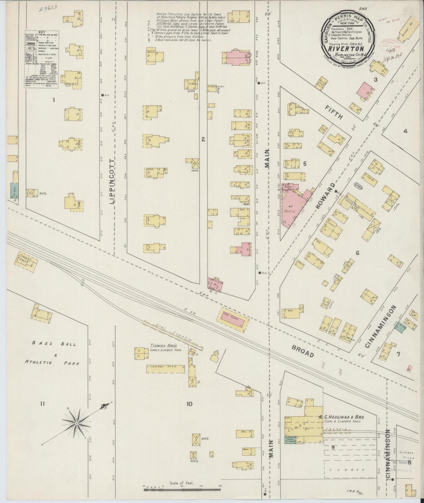 Sanborn Fire Insurance Map from Riverton, Burlington County, New Jersey. (1895) – Historic Sanborn Fire Insurance Map Print