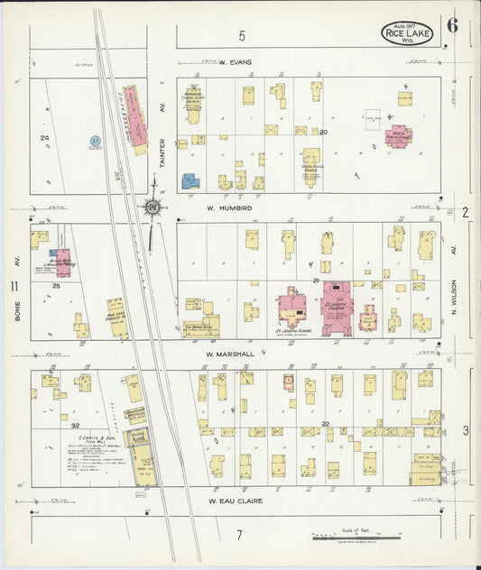 Sanborn Fire Insurance Map from Rice Lake, Barron County, Wisconsin (1917), Sheet #0006 - Historic Sanborn Fire Insurance Map Print, vintage old map wall art, antique decor, genealogy gift, Wisconsin Wisconsin map