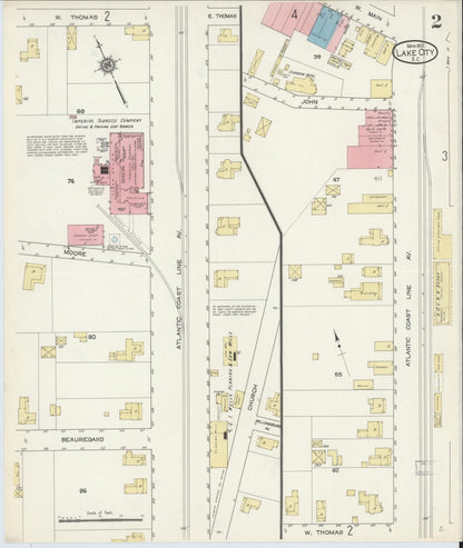 Sanborn Fire Insurance Map from Lake City, Florence County, South Carolina (1913), Sheet #0002 - Complete Map Set gallery image, historic Sanborn map, vintage wall art, South Carolina South Carolina