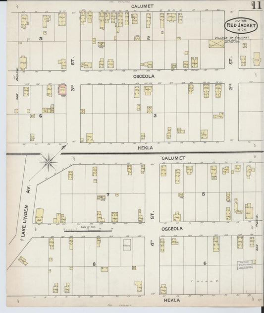 Sanborn Fire Insurance Map from Red Jacket, Houghton County, Michigan (1888), Sheet #0011 - Historic Sanborn Fire Insurance Map Print, vintage old map wall art, antique decor, genealogy gift, Michigan Michigan map