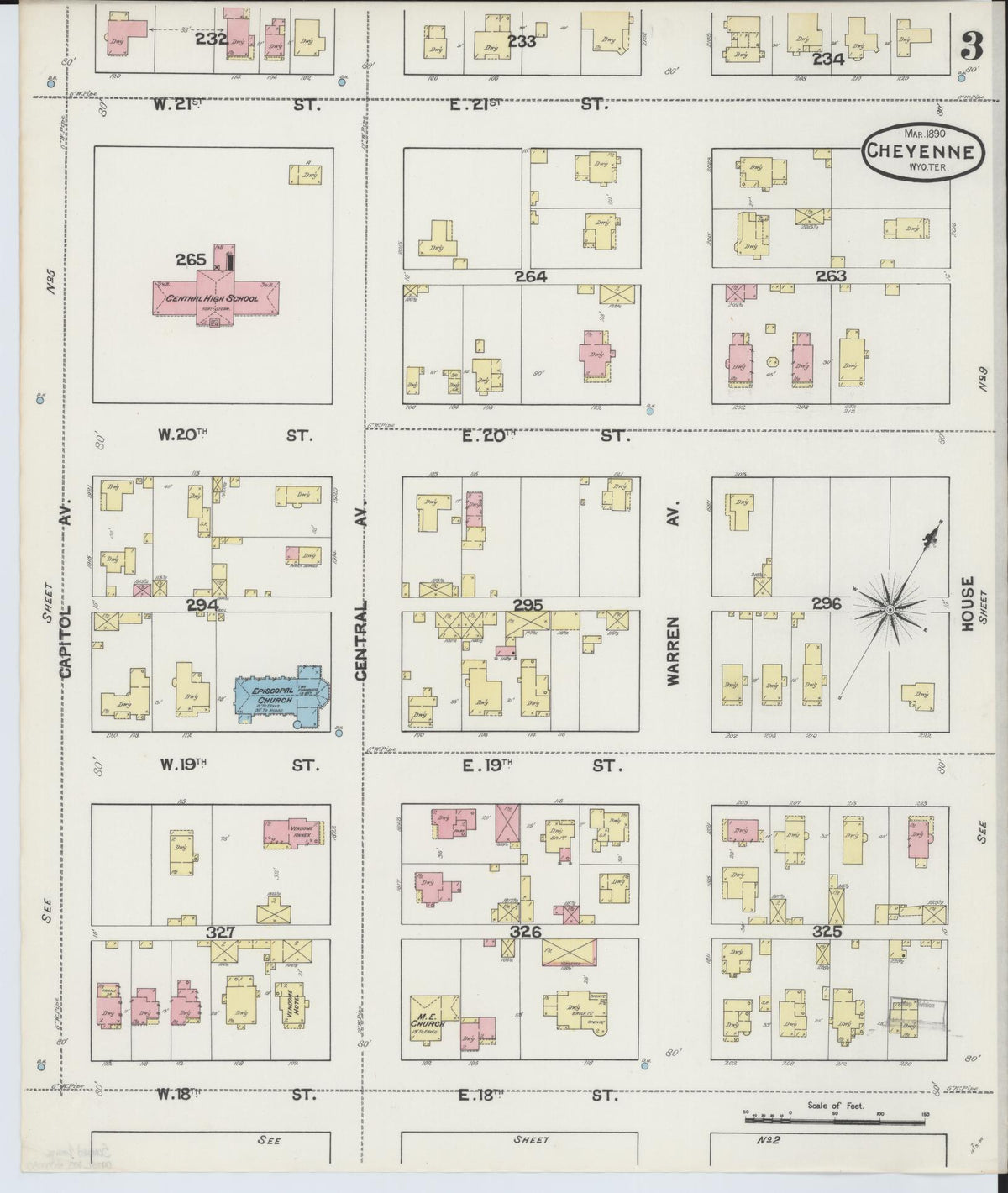 Sanborn Fire Insurance Map from Cheyenne, Laramie County, Wyoming (1890), Sheet #0003 - Complete Map Set gallery image, historic Sanborn map, vintage wall art, Wyoming Wyoming