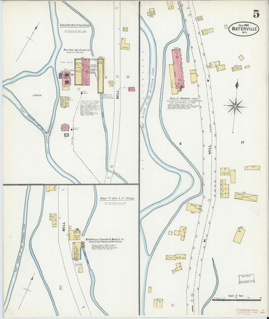 Sanborn Fire Insurance Map from Waterville, Oneida County, New York (1906), Sheet #0005 - Historic Sanborn Fire Insurance Map Print, vintage old map wall art, antique decor, genealogy gift, New York New York map