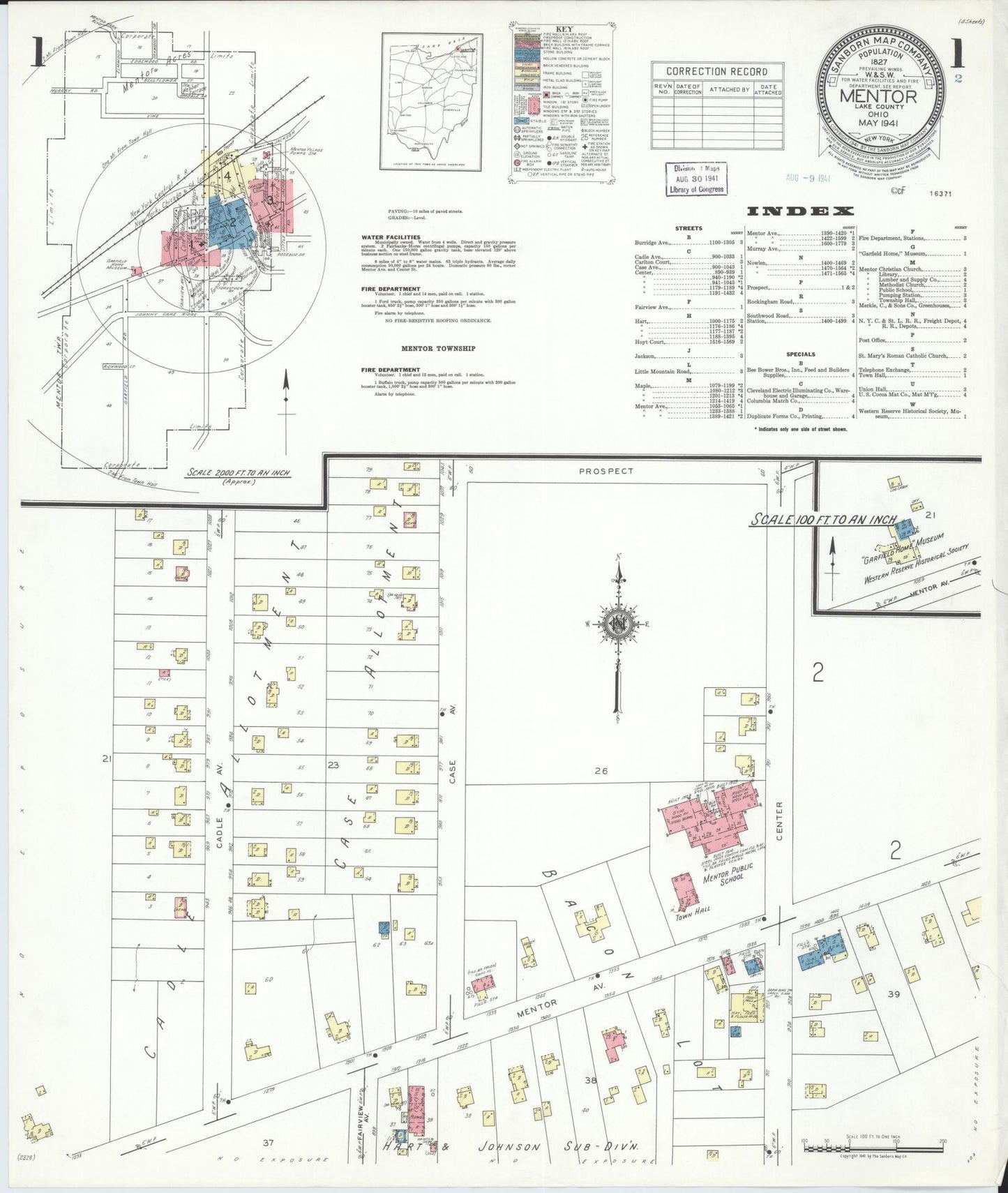Sanborn Fire Insurance Map from Mentor, Lake County, Ohio (1941), Sheet #0001 - Historic Sanborn Fire Insurance Map Print, vintage old map wall art, antique decor, genealogy gift, Ohio Ohio map