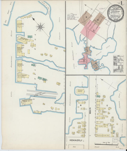 Sanborn Fire Insurance Map from Crisfield, Somerset County, Maryland (1891), Sheet #0001 - Historic Sanborn Fire Insurance Map Print, vintage old map wall art, antique decor, genealogy gift, Maryland Maryland map