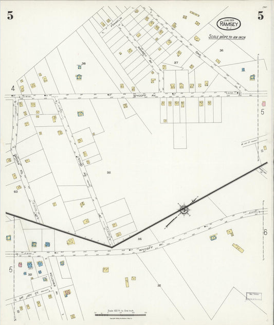 Sanborn Fire Insurance Map from Ramsey, Bergen County, New Jersey (1924), Sheet #0005 - Historic Sanborn Fire Insurance Map Print, vintage old map wall art, antique decor, genealogy gift, New Jersey New Jersey map