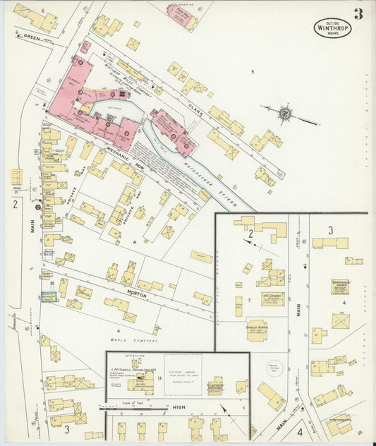 Sanborn Fire Insurance Map from Winthrop, Kennebec County, Maine (1911), Sheet #0003 - Historic Sanborn Fire Insurance Map Print, vintage old map wall art, antique decor, genealogy gift, Maine Maine map