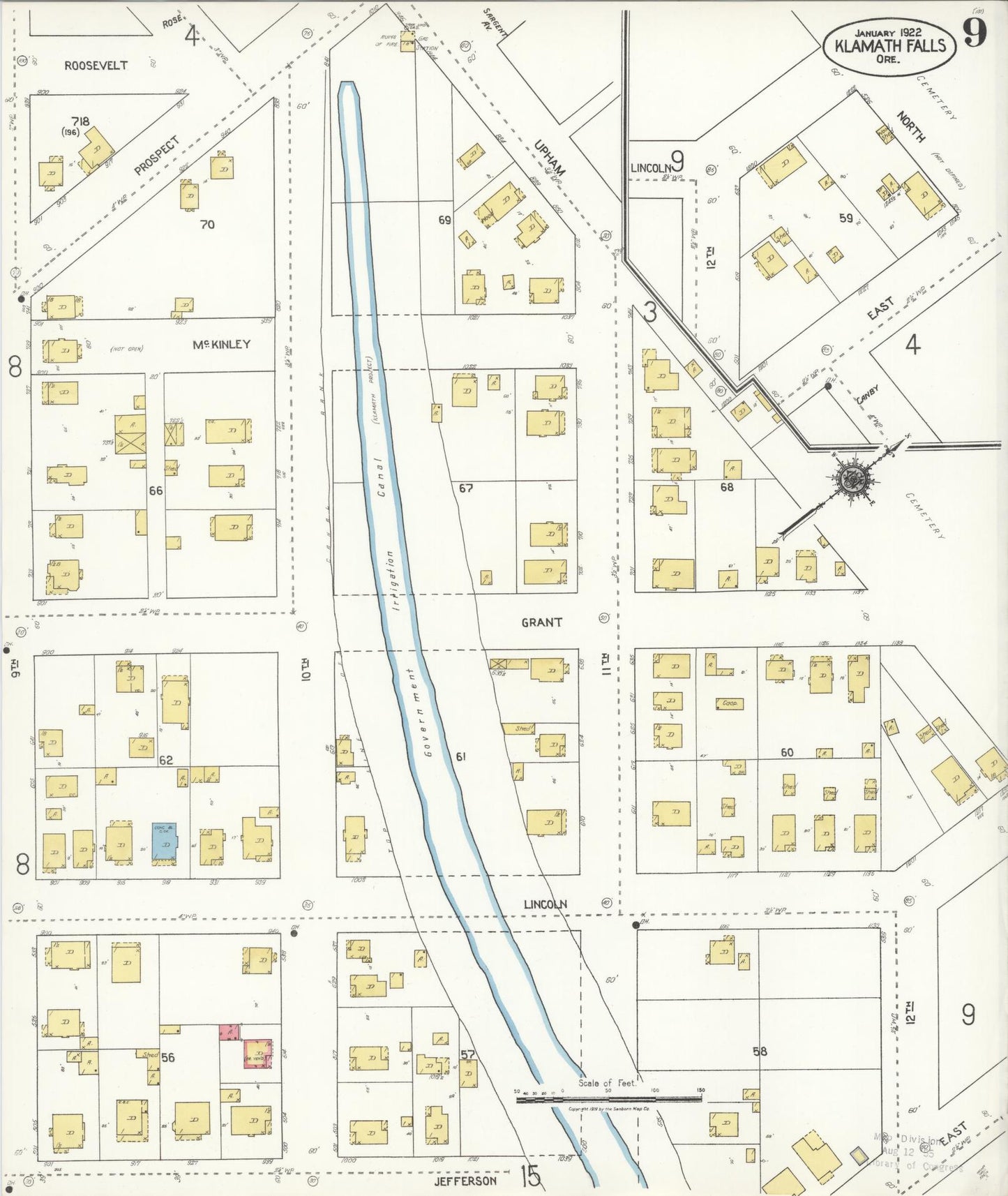 Sanborn Fire Insurance Map from Klamath Falls, Klamath County, Oregon (1921), Sheet #0009 - Complete Map Set gallery image, historic Sanborn map, vintage wall art, Oregon Oregon