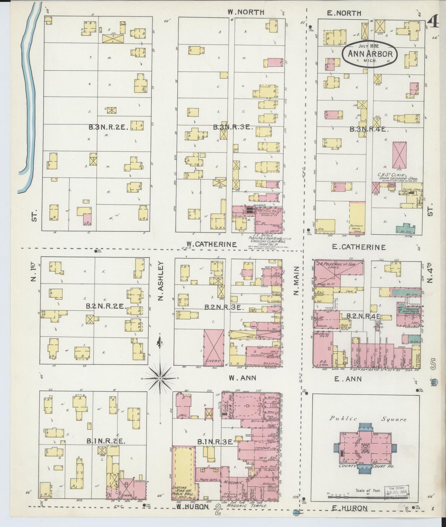 Sanborn Fire Insurance Map from Ann Arbor, Washtenaw County, Michigan (1892), Sheet #0004 - Complete Map Set gallery image, historic Sanborn map, vintage wall art, Michigan Michigan