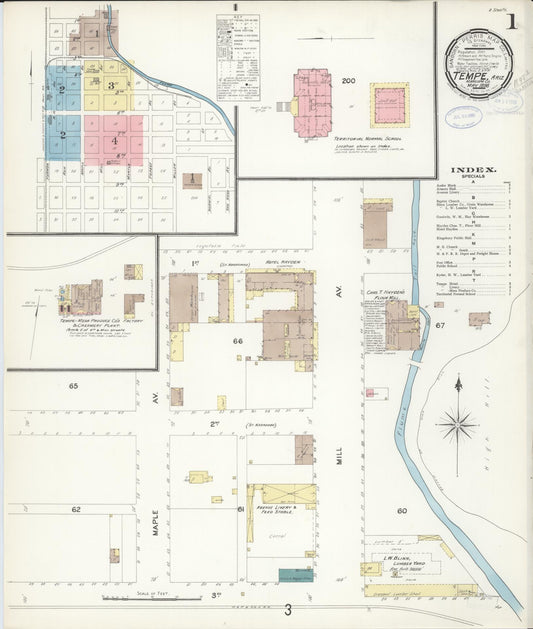 Sanborn Fire Insurance Map from Tempe, Maricopa County, Arizona (1898), Sheet #0001 - Historic Sanborn Fire Insurance Map Print, vintage old map wall art, antique decor, genealogy gift, Arizona Arizona map