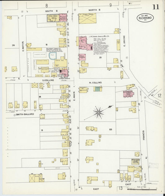 Sanborn Fire Insurance Map from Richmond, Madison County, Kentucky (1907), Sheet #0011 - Historic Sanborn Fire Insurance Map Print, vintage old map wall art, antique decor, genealogy gift, Kentucky Kentucky map