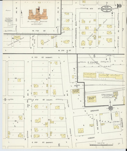 Sanborn Fire Insurance Map from Dickinson, Stark County, North Dakota (1913), Sheet #0010 - Complete Map Set gallery image, historic Sanborn map, vintage wall art, North Dakota North Dakota
