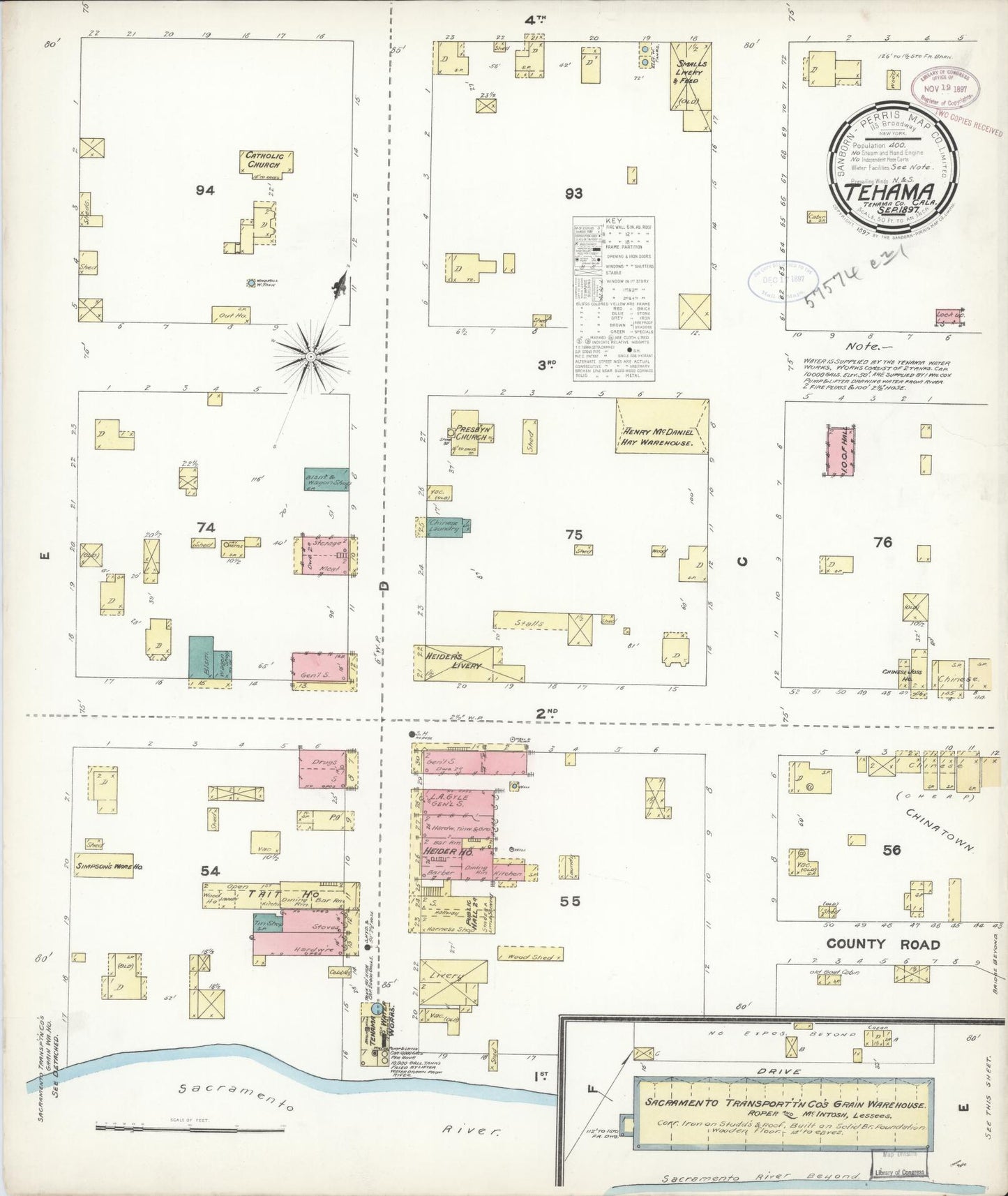 Sanborn Fire Insurance Map from Tehama, Tehama County, California. (1897) – Historic Sanborn Fire Insurance Map Print