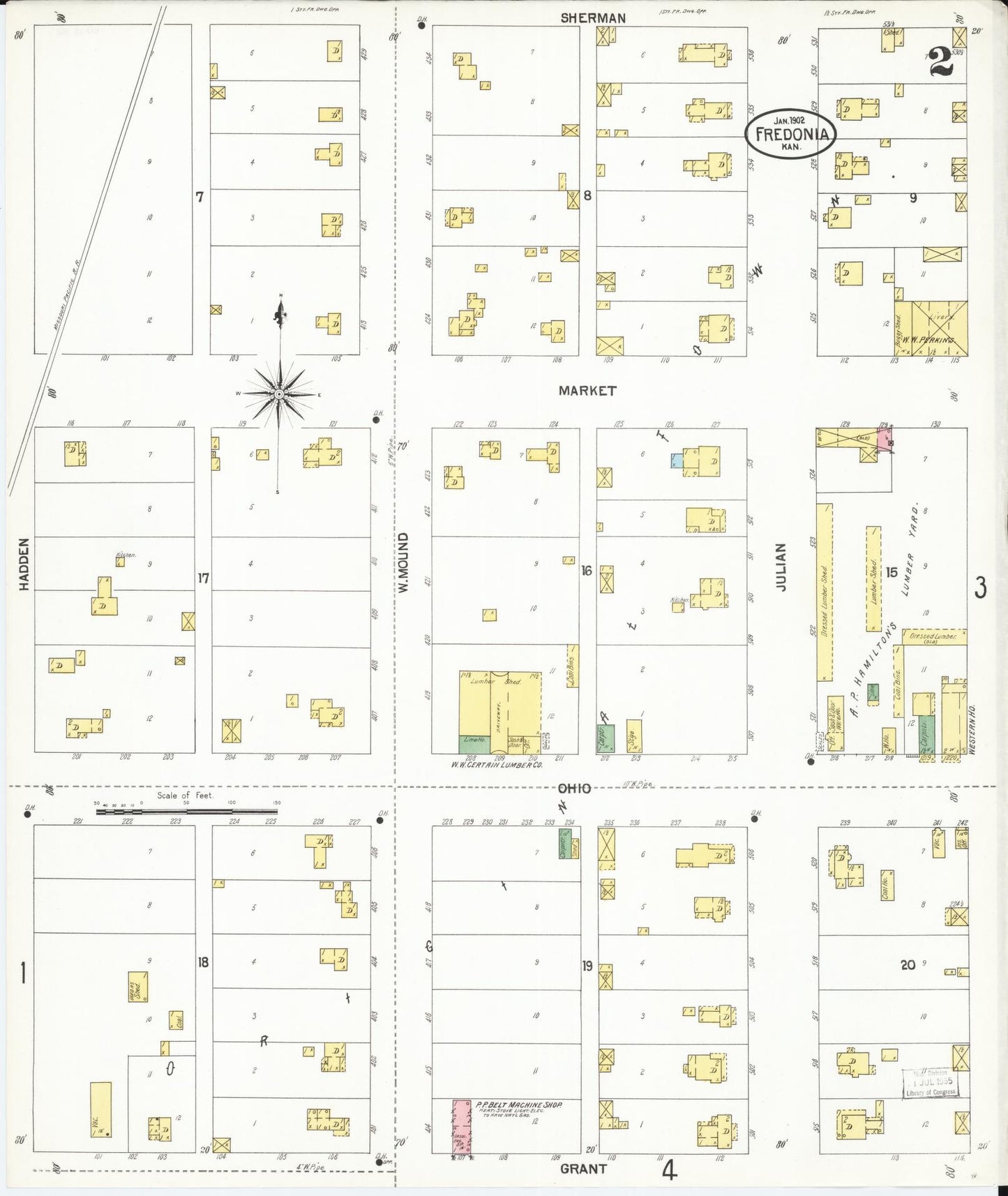 Sanborn Fire Insurance Map from Fredonia, Wilson County, Kansas (1902), Sheet #0002 - Historic Sanborn Fire Insurance Map Print, vintage old map wall art, antique decor, genealogy gift, Kansas Kansas map
