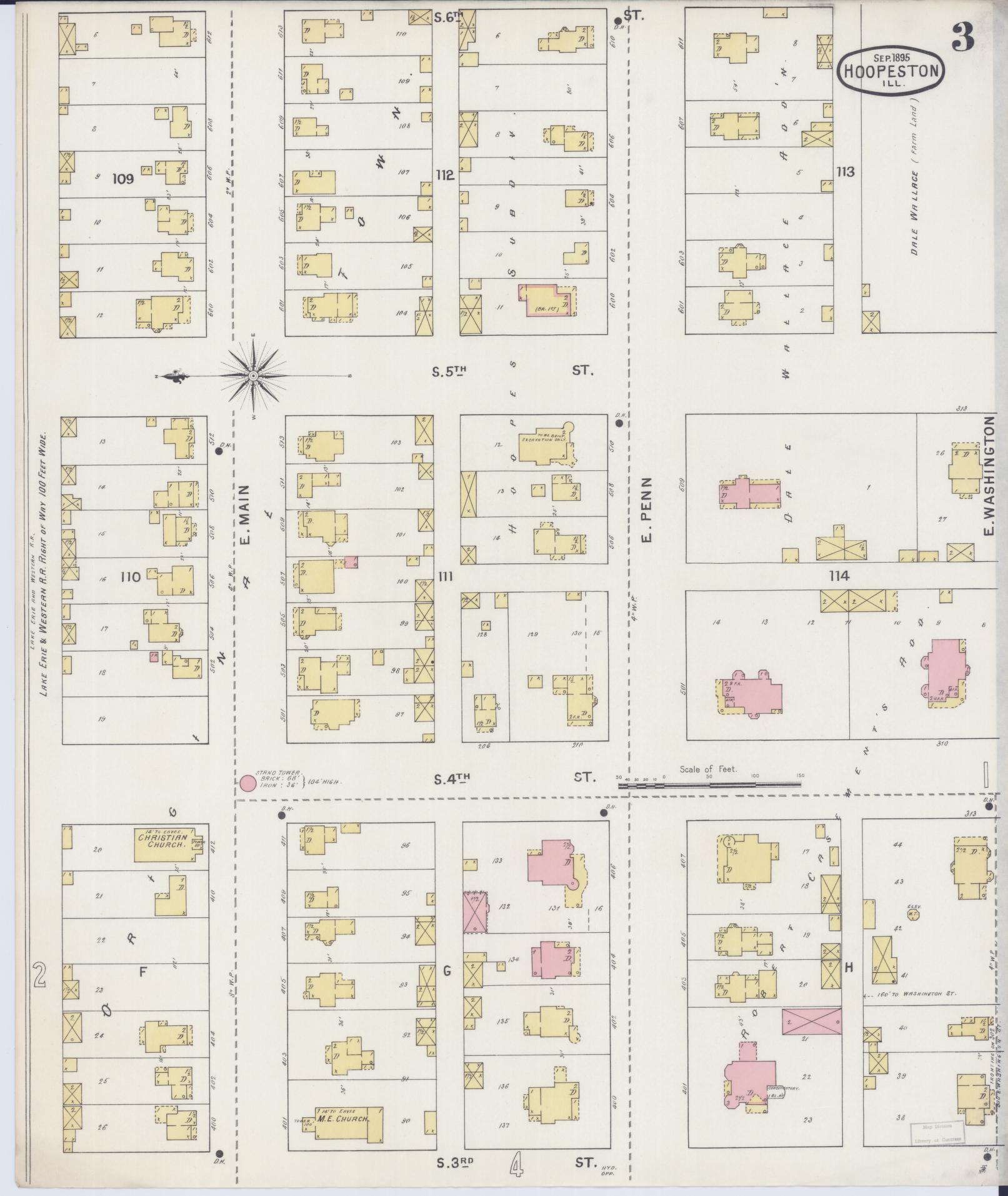 Sanborn Fire Insurance Map from Hoopeston, Vermilion County, Illinois (1895), Sheet #0003 - Complete Map Set gallery image, historic Sanborn map, vintage wall art, Illinois Illinois