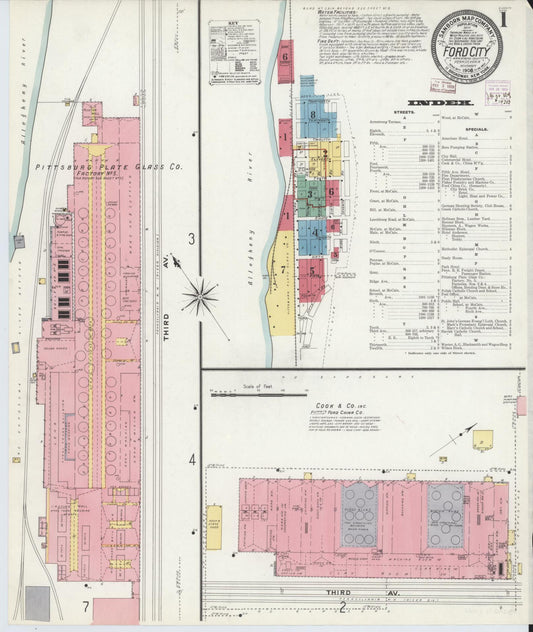 Sanborn Fire Insurance Map from Ford City, Armstrong County, Pennsylvania (1908), Sheet #0001 - Historic Sanborn Fire Insurance Map Print, vintage old map wall art, antique decor, genealogy gift, Pennsylvania Pennsylvania map