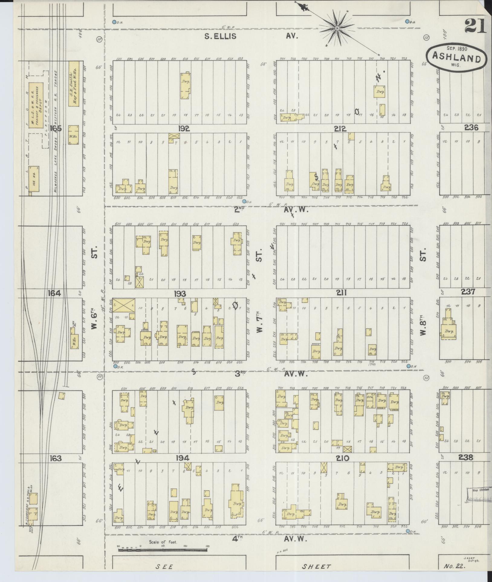 Sanborn Fire Insurance Map from Ashland, Ashland County, Wisconsin (1890), Sheet #0021 - Complete Map Set gallery image, historic Sanborn map, vintage wall art, Wisconsin Wisconsin