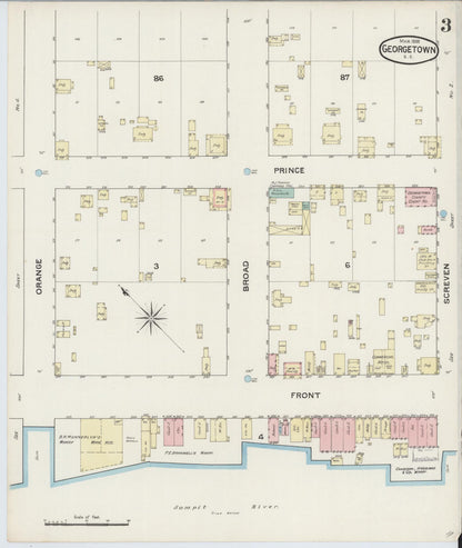 Sanborn Fire Insurance Map from Georgetown, Georgetown County, South Carolina (1888), Sheet #0003 - Complete Map Set gallery image, historic Sanborn map, vintage wall art, South Carolina South Carolina