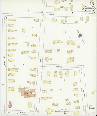 Sanborn Fire Insurance Map from Greenfield, Franklin County, Massachusetts (1909), Sheet #0016 - Historic Sanborn Fire Insurance Map Print, vintage old map wall art, antique decor, genealogy gift, Massachusetts Massachusetts map