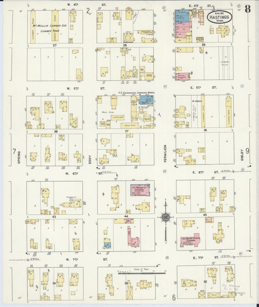 Sanborn Fire Insurance Map from Hastings, Dakota County, Minnesota (1911), Sheet #0008 - Historic Sanborn Fire Insurance Map Print, vintage old map wall art, antique decor, genealogy gift, Minnesota Minnesota map