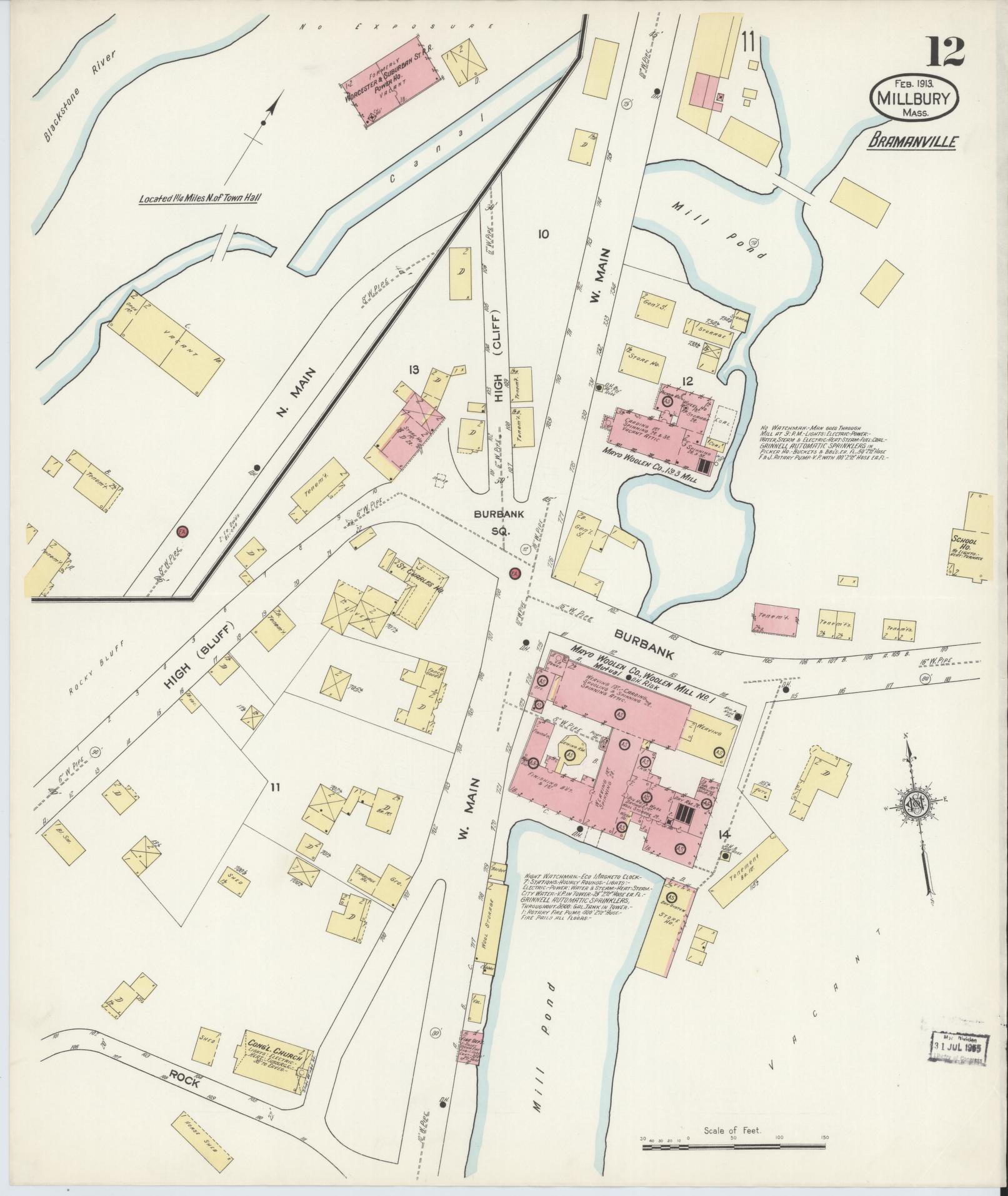 Sanborn Fire Insurance Map from Millbury, Worcester County, Massachusetts (1913), Sheet #0012 - Complete Map Set gallery image, historic Sanborn map, vintage wall art, Massachusetts Massachusetts