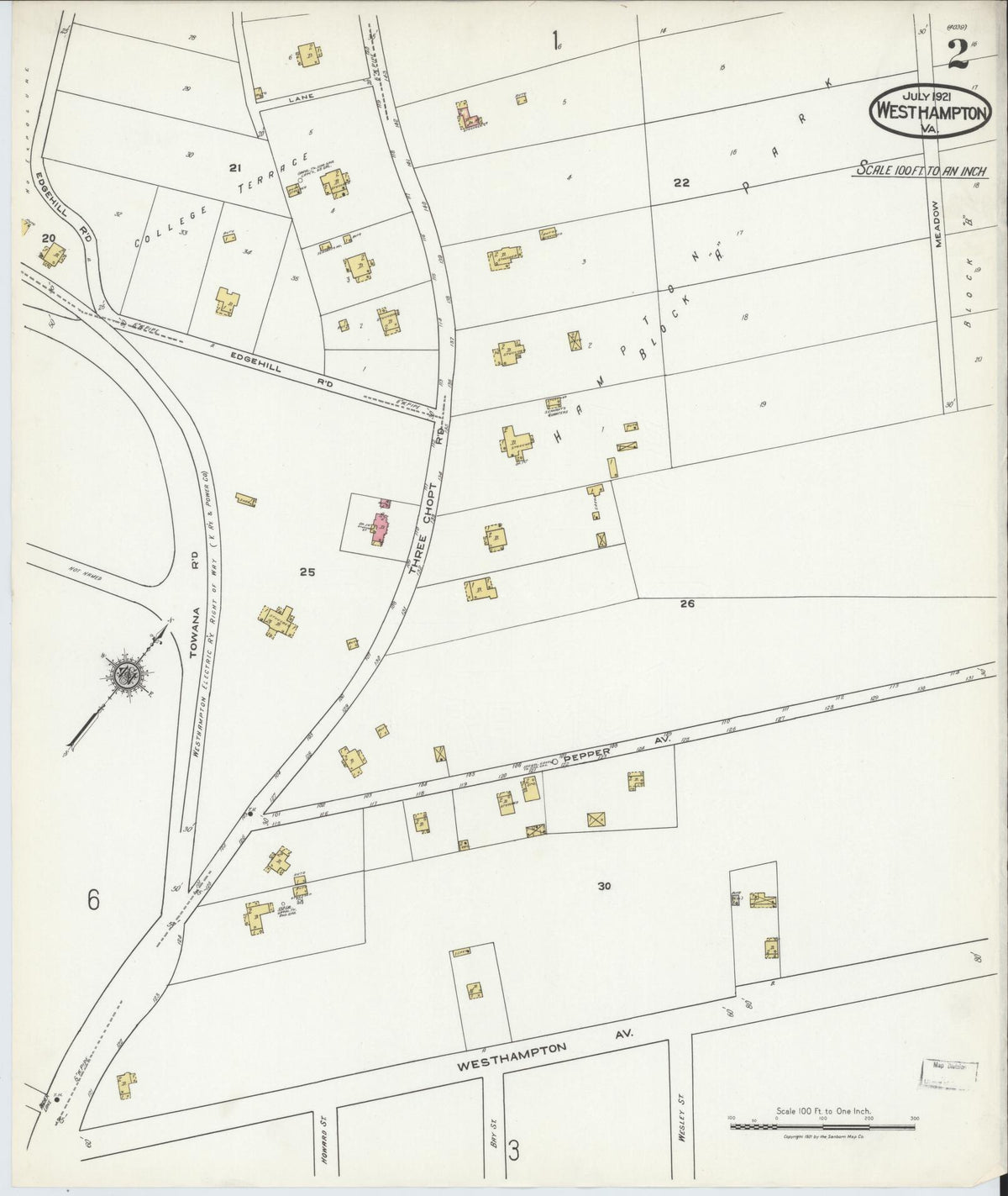 Sanborn Fire Insurance Map from Westhampton, Henrico County, Virginia (1921), Sheet #0002 - Complete Map Set gallery image, historic Sanborn map, vintage wall art, Virginia Virginia