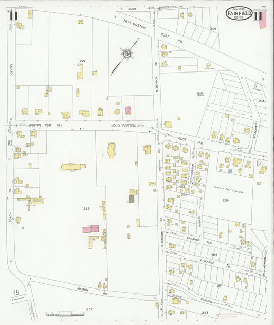 Sanborn Fire Insurance Map from Fairfield, Fairfield County, Connecticut (1930), Sheet #0011 - Historic Sanborn Fire Insurance Map Print, vintage old map wall art, antique decor, genealogy gift, Connecticut Connecticut map