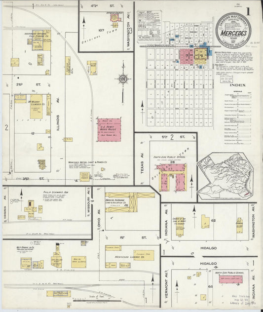 Sanborn Fire Insurance Map from Mercedes, Hidalgo County, Texas (1917), Sheet #0001 - Complete Map Set gallery image, historic Sanborn map, vintage wall art, Texas Texas