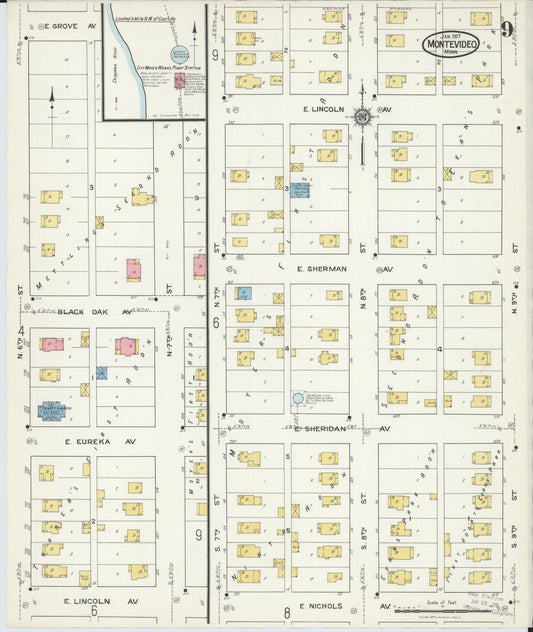 Sanborn Fire Insurance Map from Montevideo, Chippewa County, Minnesota (1917), Sheet #0009 - Historic Sanborn Fire Insurance Map Print, vintage old map wall art, antique decor, genealogy gift, Minnesota Minnesota map