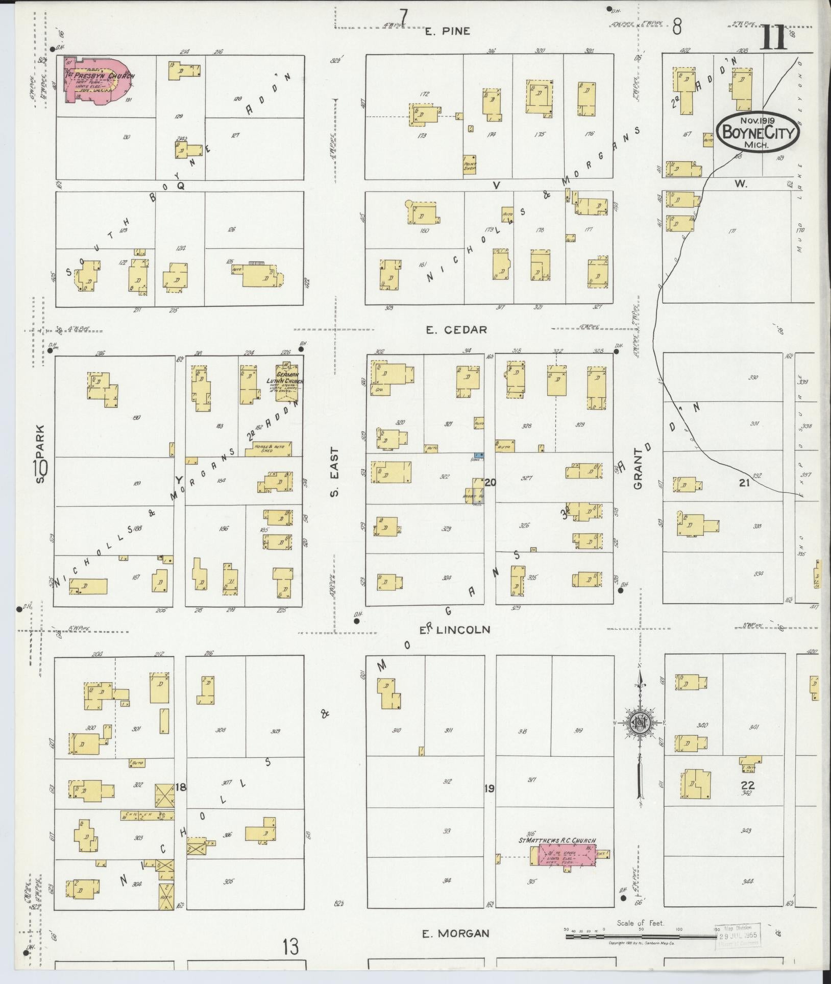 Sanborn Fire Insurance Map from Boyne City, Charlevoix County, Michigan (1919), Sheet #0011 - Historic Sanborn Fire Insurance Map Print, vintage old map wall art, antique decor, genealogy gift, Michigan Michigan map
