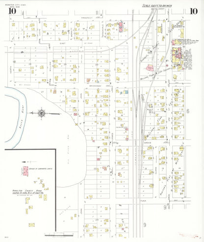 Sanborn Fire Insurance Map from Webster City, Hamilton County, Iowa (1938), Sheet #0010 - Historic Sanborn Fire Insurance Map Print, vintage old map wall art