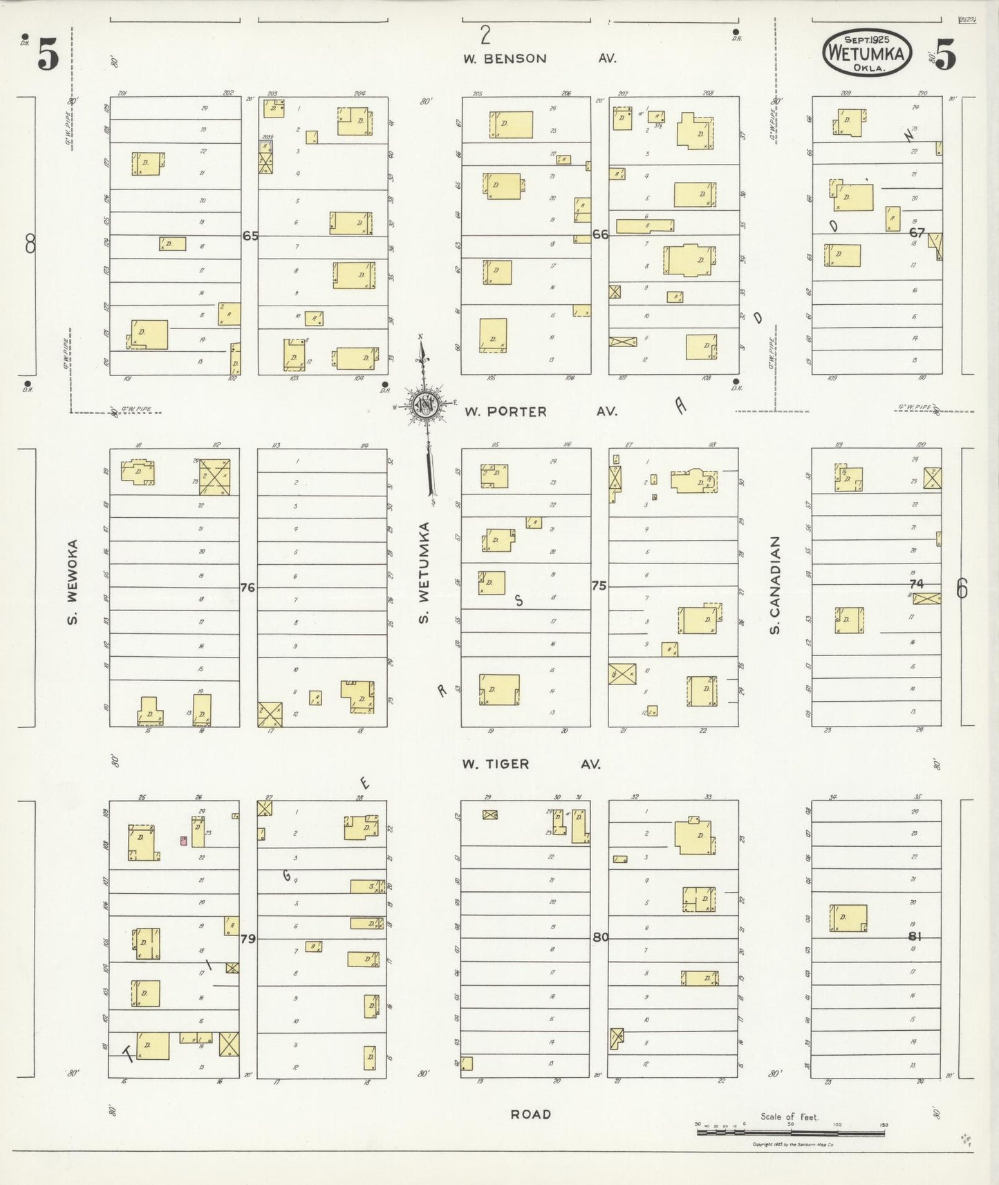 Sanborn Fire Insurance Map from Wetumka, Hughes County, Oklahoma (1925), Sheet #0005 - Complete Map Set gallery image, historic Sanborn map, vintage wall art, Oklahoma Oklahoma