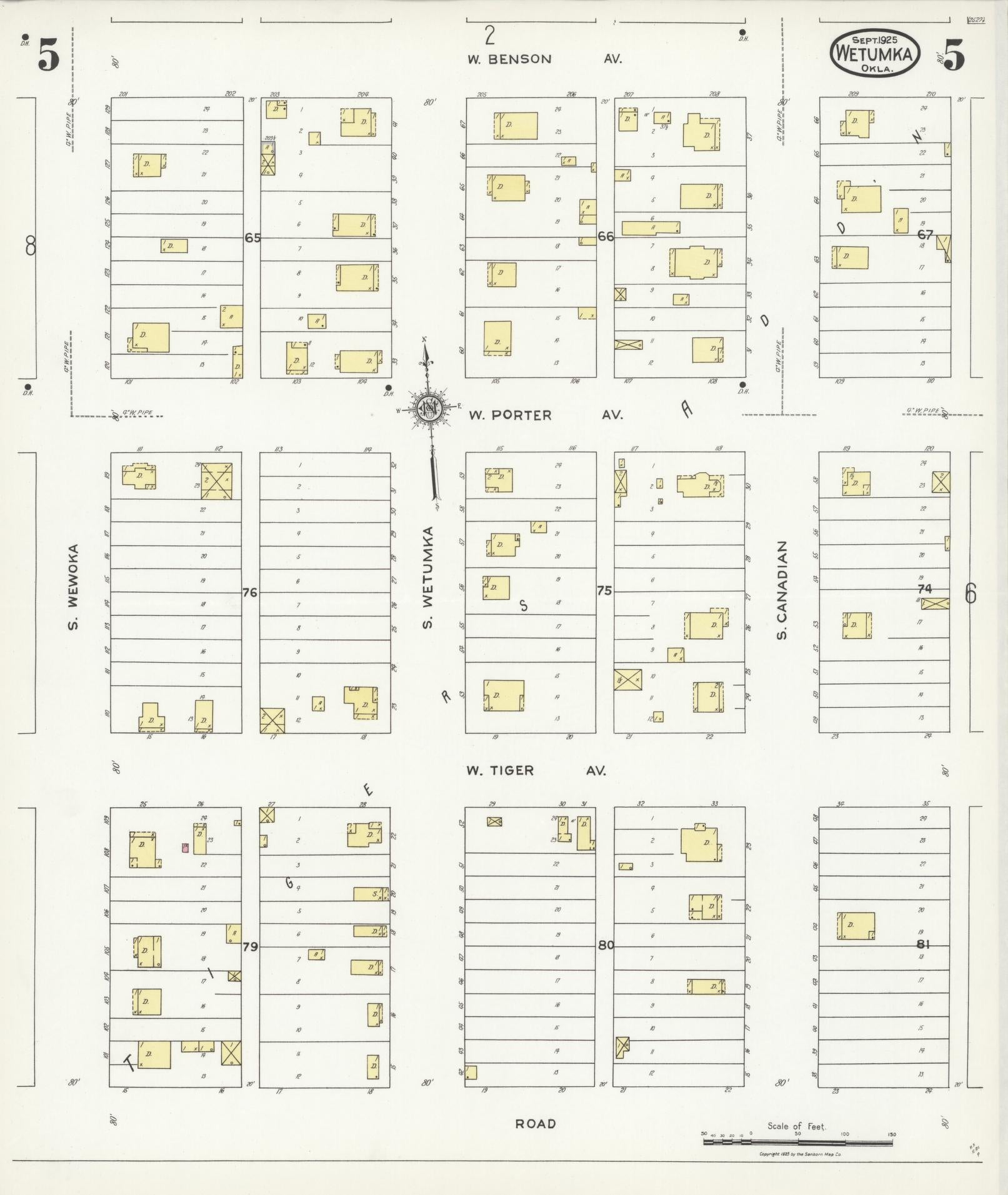 Sanborn Fire Insurance Map from Wetumka, Hughes County, Oklahoma (1925), Sheet #0005 - Complete Map Set gallery image, historic Sanborn map, vintage wall art, Oklahoma Oklahoma