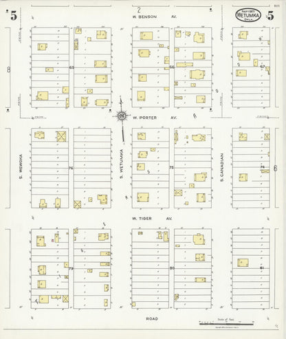 Sanborn Fire Insurance Map from Wetumka, Hughes County, Oklahoma (1925), Sheet #0005 - Complete Map Set gallery image, historic Sanborn map, vintage wall art, Oklahoma Oklahoma